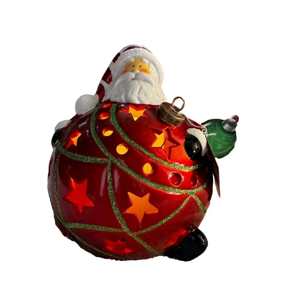 Home Reflections Luminary Flameless Candle with Timer Santa Christmas Ball NIB